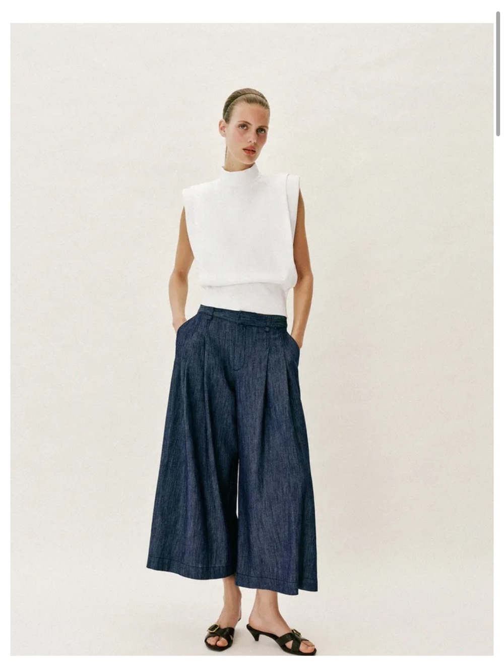 Zara Basic Tailored Pleated Culotte Trousers in Heather Gray